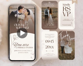 Elegant Rustic Wedding Video Invitation: Editable Canva Template
