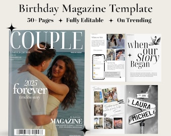 Plantilla de revista para parejas / Aniversario, compromiso y San Valentín / Regalo editable en Canva