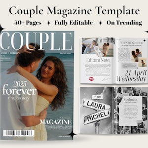 Couples Magazine template, Anniversary Gift, Personalized Gift for Him and Her, Engagement, Valentine's, Wedding Gift