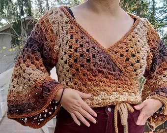 Granny Bells Wrap Top Crochet Pattern Boho Crochet Top PDF Retro Summer Festival Shirt DIY Wrap Top Pattern Vintage Style Crochet Tutorial