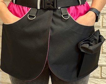 Pink & Black Dog Training Skirt: Oxford Fabric Apron with Pockets
