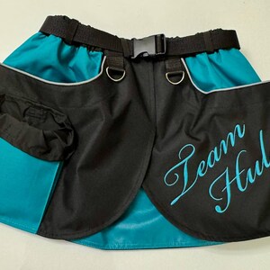 Dog Training Skirt Apron: Sea Green & Black, embroidery  "Team Hula"