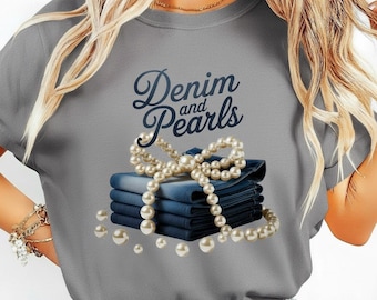 Denim and Pearls PNG, Western Chic Design (Digital Download)