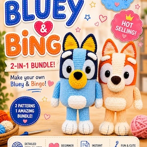 Haakpatroon Bluey, 2-in-1 bundel | Amigurumi hondenpatroon (digitale download)