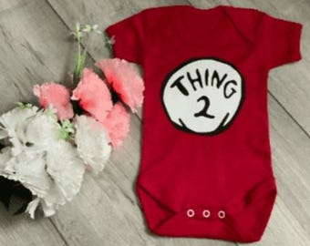 Personalised Thing 1,2,3 baby vest/onsie (any thing ) can add any name on back/ cat in the hat/Dr Suess / new baby gifts