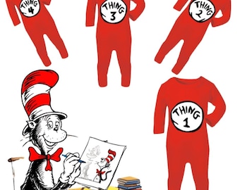 Personalised Thing 1,2,3 baby vest/onsie (any thing ) can add any name on back/ cat in the hat/Dr Suess / new baby gifts