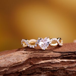 Bague coeur infini en or jaune massif 14 carats ~ Bague coeur en argent sterling 925 pour femme ~ Bague en or avec pierres précieuses symbole de l'infini ~ Saint-Valentin