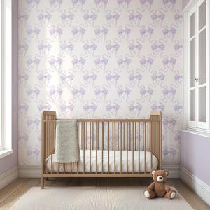 Watercolor Bows & Ribbons Wallpaper | Grandmillennial Nursery | Lilac Trellis Wallpaper | Removable, Peel and Stick, Pre-Pasted