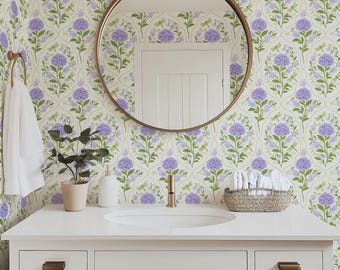 Lavender Hydrangea Wallpaper | English Garden Dragonflies | Removable Peel and Stick