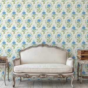 Blue Hydrangea Dragonfly Wallpaper | Cottagecore Floral Trellis | Removable & Pre-Pasted image 13