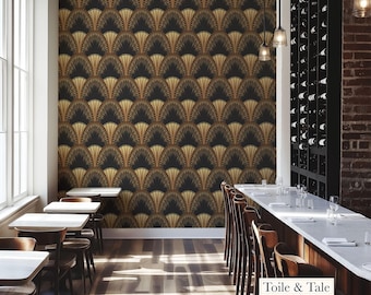 Art Deco Black and Gold Wallpaper | Gatsby Glam | Removable Peel and Stick