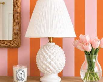 Pink and Orange Cabana Striped Wallpaper | Retro Preppy Jumbo Awning Resort Decor