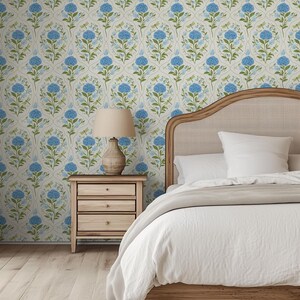 Blue Hydrangea Dragonfly Wallpaper | Cottagecore Floral Trellis | Removable & Pre-Pasted image 7