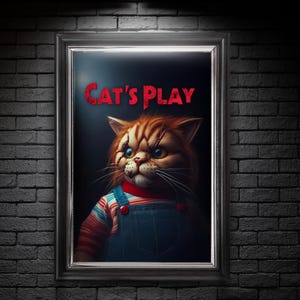 Spooky Cat Chucky Doll Wall Art for Halloween | Poster or Stickers Perfect Gift for Pet Moms, Horror Lovers and Room Decor