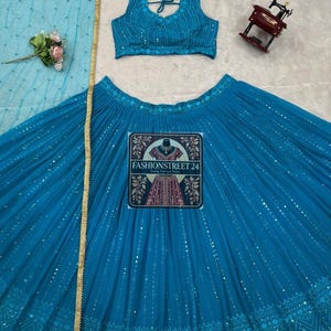 Sky Blue Lehenga Choli Sequence Work Lengha Choli Indian Wedding Lehenga Choli For Women Bollywood Party Wear Designer Lahangas Choli