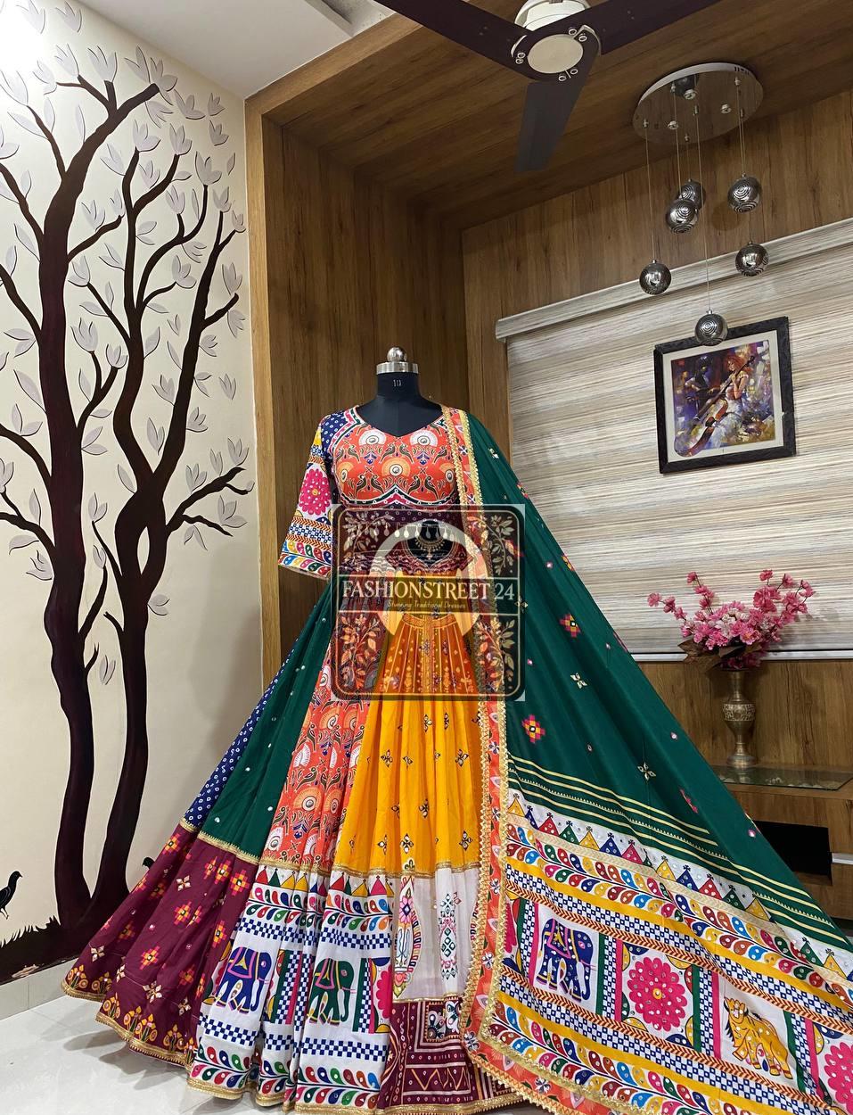 Traditional Muslin Navratri Chaniya Choli for Women, Full Stitch Lehenga Choli for Navratri, Women Dresses for Navratri, Garba Chaniya Choli