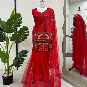 Designer Bollywood Saree For Women Indian Party Wear Wedding Saree Bridesmaid, Sangeet Readymade Saree Blouse Celebrity Style Trendy Saree