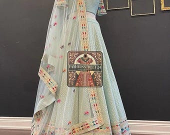 Sky Blue Lehenga choli for Women indian Designer Wedding Wear Chaniya choli Georgette Fabric sequence Work Lengha Function Wear lehengas