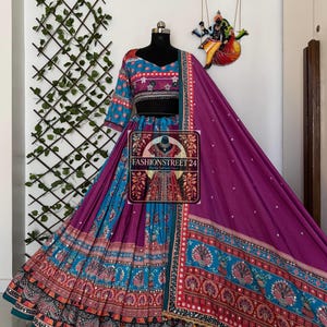 New Navratri Lehenga Choli Real Mirror Work Muslin Silk lehenga choli Garba Dress Chaniya Choli Ghagra choli Ready to Wear lehenga Outfits