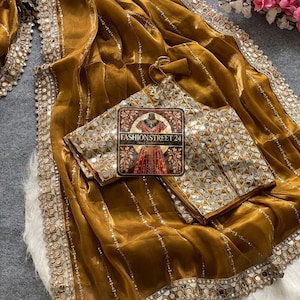 Yellow Silk with Coding Sarees For Women Indian Wedding, Bridesmaids Wear Party Wear Readymade Saree Latest Designer Sari Unstitched Blouse