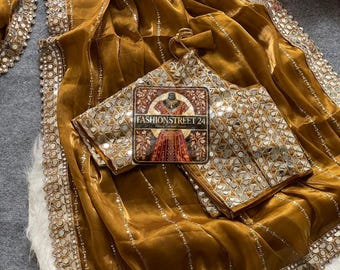 Yellow Silk with Coding Sarees For Women Indian Wedding, Bridesmaids Wear Party Wear Readymade Saree Latest Designer Sari Unstitched Blouse