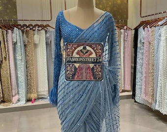 Designer Bollywood Saree For Women Indian Party Wear Wedding Saree Bridesmaid, Sangeet Readymade Saree Blouse Celebrity Style Trendy Saree