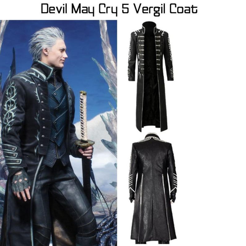 Leather Jacket
Faux Leather Jacket
Long Leather Coat
Costume Coat
Cosplay Coat
Video Game Apparel
Trench Coat
Devil May Cry 5 Coat
Vergil Coat
Long Coat
Video Game Costume
Devil Hunter Cosplay
Gaming Apparel