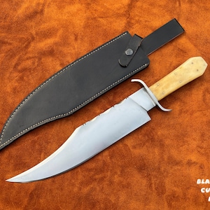 Handmade Juan Padillo Bowie Knife Replica: 5160 Steel Blade, Bone Handle