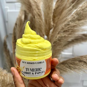 Tumeric Body Butter Perfect for all skin types, handcrafted with Shea and Mango butter infused with Carrot and Papaya oil for a Natural Glow