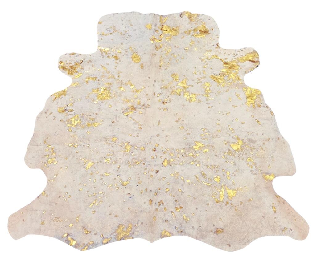 Acid Wash Cowhide Rug: White & Gold Metallic Hair on Hide (64x59 Inch ...