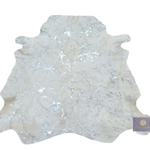 Acid Wash Cowhide Rug: Metallic Silver Hair On Hide, 63x57 inch