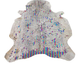 Acid Wash Grey Rainbow Cowhide Leather: Metallic Foil Hide (61x55 Inch)