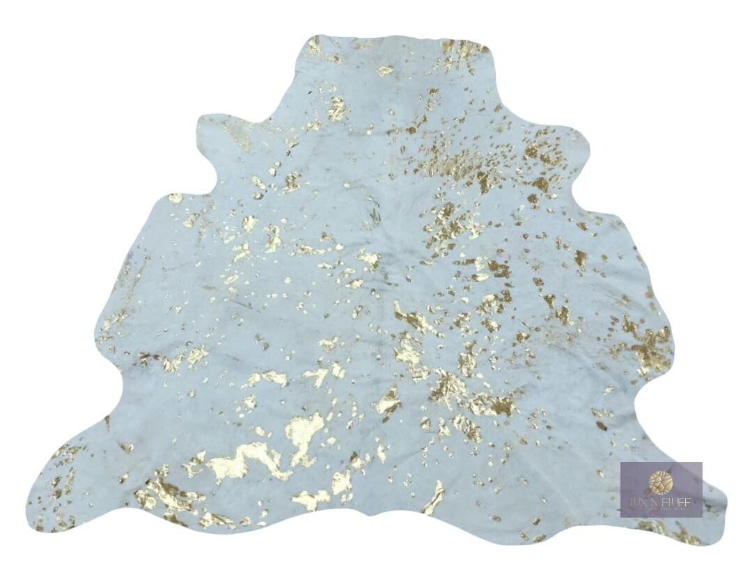 Acid Washed Cowhide Rug: White & Gold Metallic Hair on Hide (53x50 Inch ...