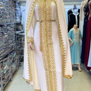 Moroccan Takchita For Wedding, Moroccan Dress, Off White Caftan, Bohemian Caftan, Embroidered Kaftan, Takchita, Gift For Mom, Kaftan Dress