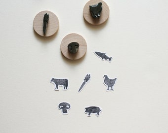 Meal Options Set - Hand-Carved Rubber Stamps - Wedding Party Menu Food Animals