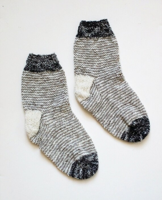 Items similar to Neutral Stripe Hand-Knit Women's Socks Size 7.5 - 8 ...