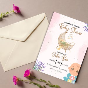 Personalizowane zaproszenie na baby shower | Edytowalna karta do wydruku | Natychmiastowe pobranie | Projekt baby shower | Zaproszenie na przyjęcie dla dziecka | Zaproszenie na baby shower DIY
