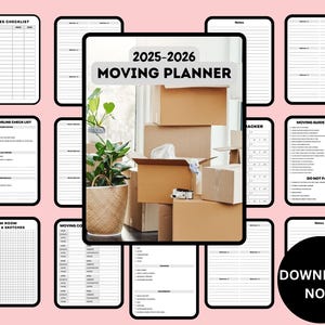 2025-2026 Moving Planner - Printable Moving Checklist, Home Packing Guide, Relocation Planner, Moving Schedule & Home Organization
