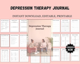Depression Therapy Journal | Guided Prompts for Emotional Healing, Mental Health, & Self-Care | Digital Download