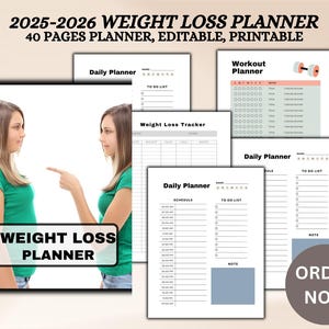 2025-2026 Weight Loss Planner - Printable Fitness Journal, Meal Tracker, Exercise Log, Goal Tracker & Motivation Planner