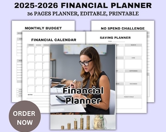 2025-2026 Financial Planner - Digital Budget Planner, Savings Tracker, Debt Payoff, Investment & Expense Organizer | Printable PDF