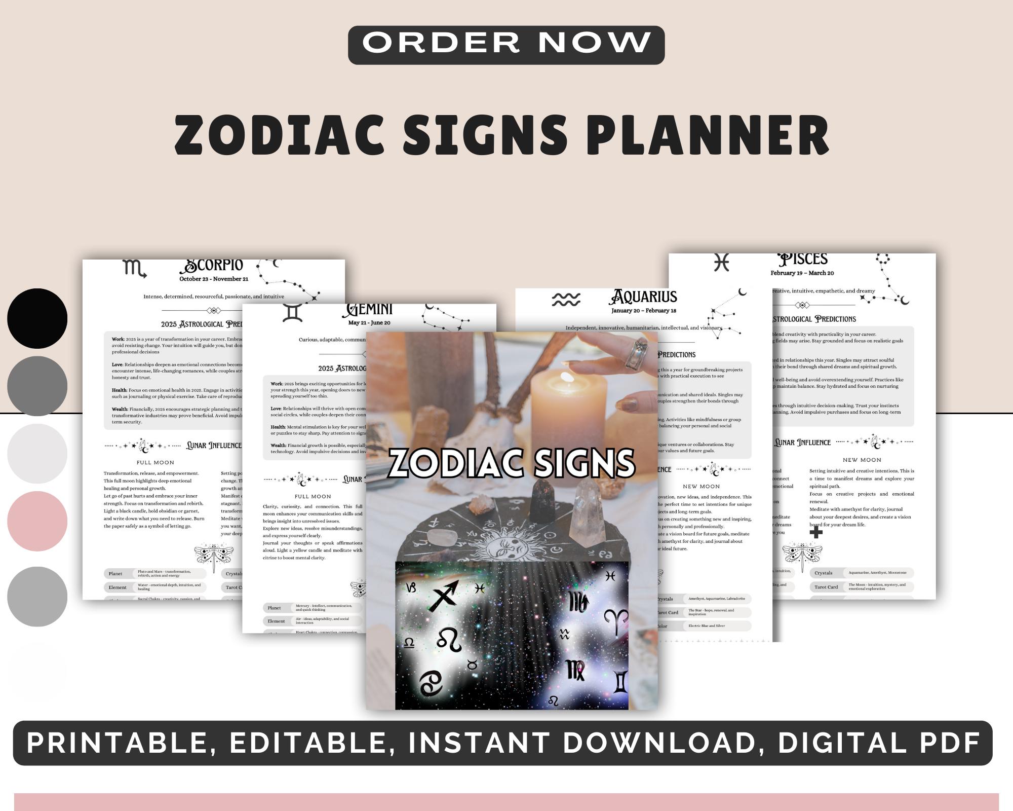 Zodiac Signs 2025 | Horoscope Predictions & Astrology Planner | Digital Download for Personalized Insights