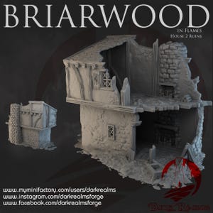 Briarwood House 2 Ruins – Fantasy Terrain for Mordheim, D&D, AOS | 28mm 32mm 15mm | Modular Medieval Ruined Building - LM3D