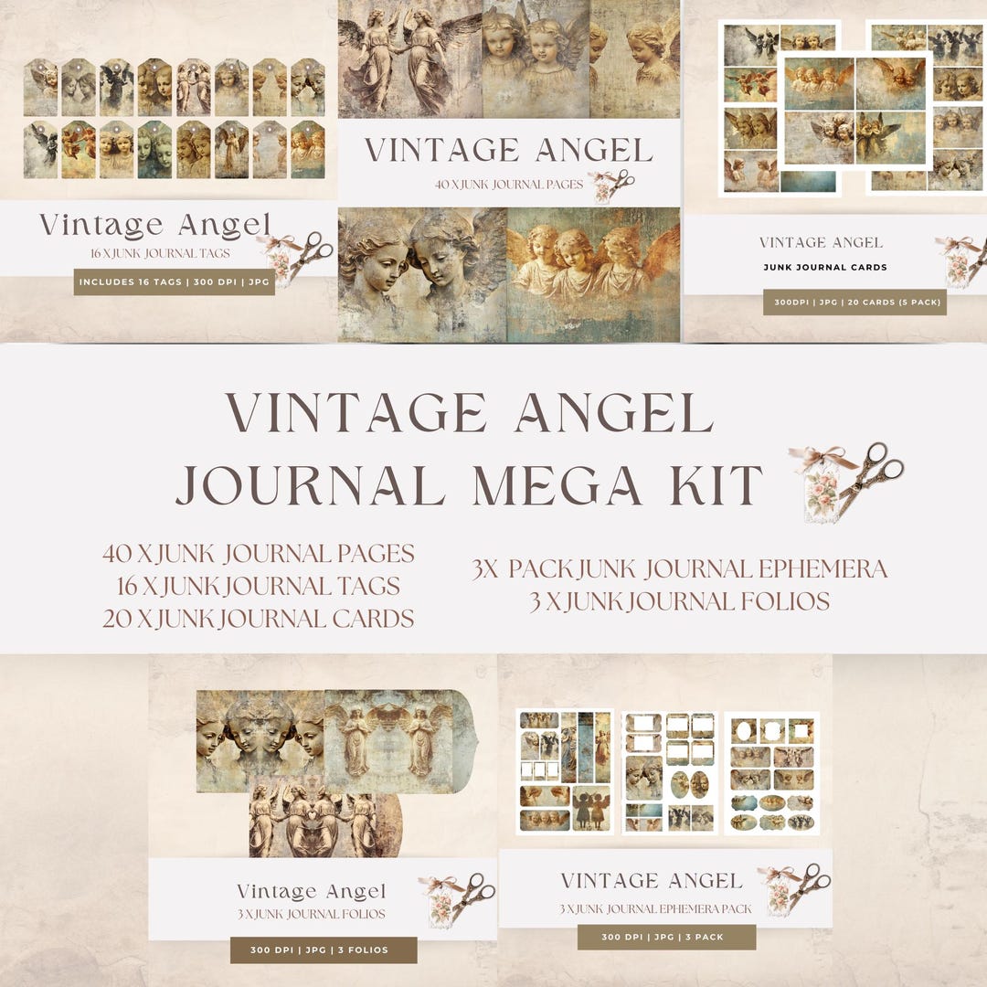 Vintage Angel Junk Journal Bundle, Digital Printable Ephemera, Craft ...