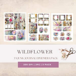 Wildflower Junk Journal Kit - Printable Pages - Vintage Floral Ephemera - Digital Download