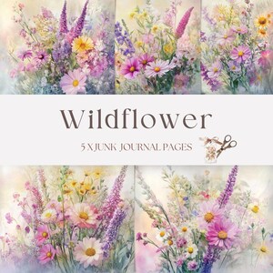 Wildflower Junk Journal Kit - Printable Pages - Vintage Floral Ephemera - Digital Download