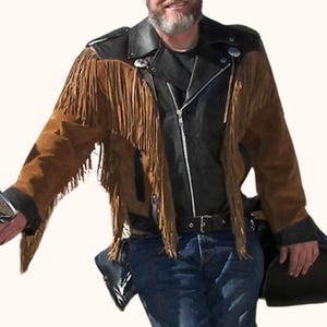 Men’s Fringe Leather Biker Jacket, Western Cowboy Suede Coat, Vintage Motorcycle Jacket, Handmade Rodeo Jacket, Boho Festival Outfit