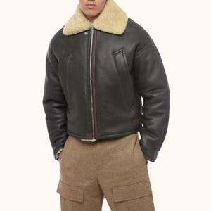 Men’s Shearling Leather Bomber Jacket – Aviator Pilot Winter Coat – Genuine Sheepskin Fur Collar – Warm Vintage Flight Jacket - Gift For Him