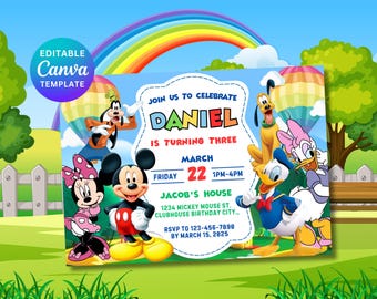 Mickey Mouse and Friends Birthday Digital Invitation (5x7) - Walt Disney Design - Mobile - Mickey Mouse/Mickey's Clubhouse Canva Template