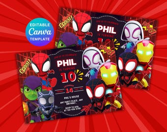 Editable Spidey and his Amazing Friends Birthday Party Invitation, Superhero Birthday Invite, Editable Template, Mobile Invite, Printable